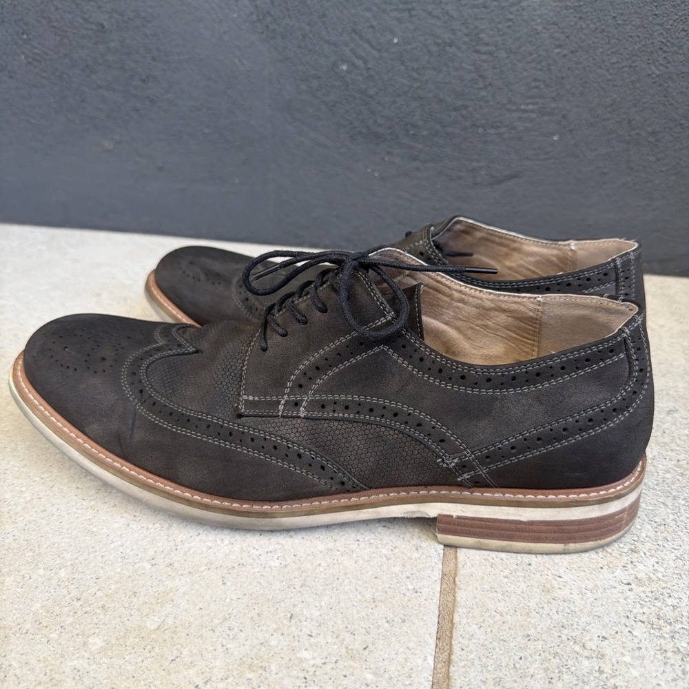 Kenneth Cole Reaction Mens Dark Grey Wingtip Oxford Dress Shoes Brogue‎ 13M